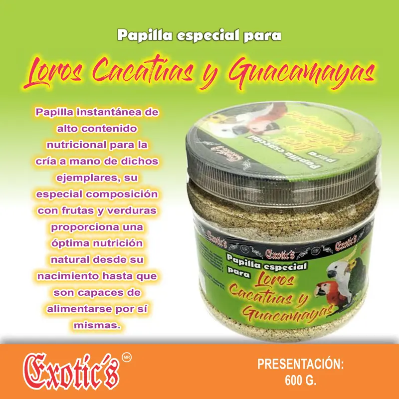Papilla para Loros, Cacatúas y Guacamayas