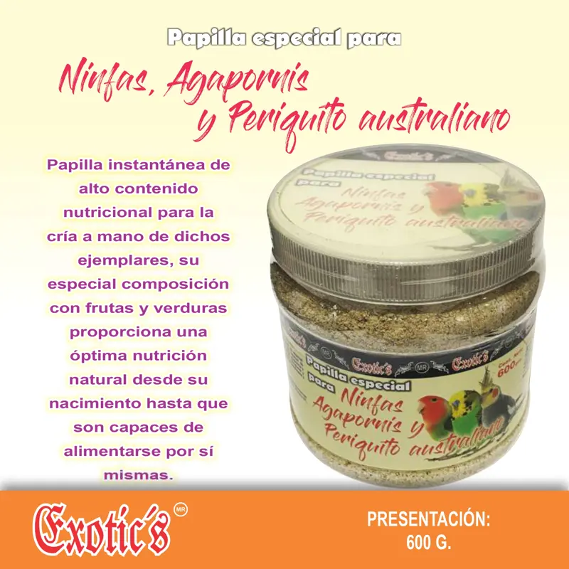 Papilla para Ninfas, Agapornis y Periquito Australiano